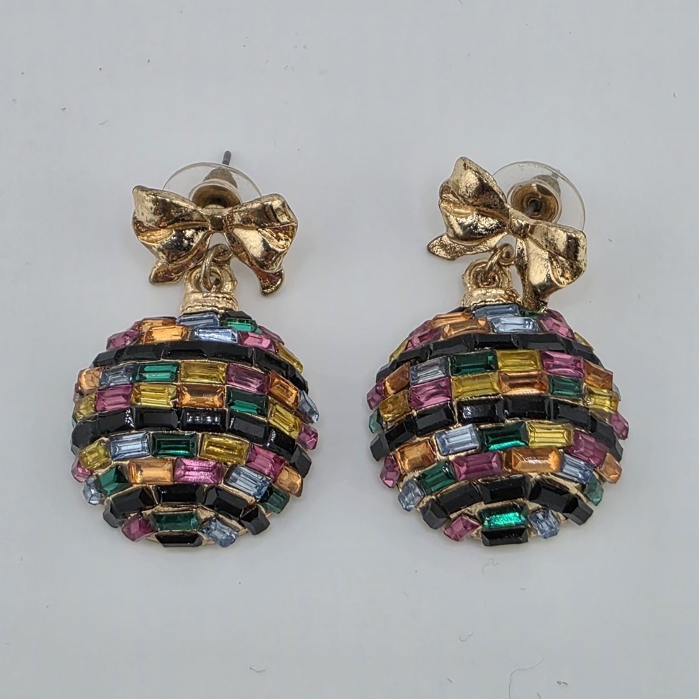 Vintage Multicolor Glass Bow Dangle Earrings Butterfly Closure Fashion
